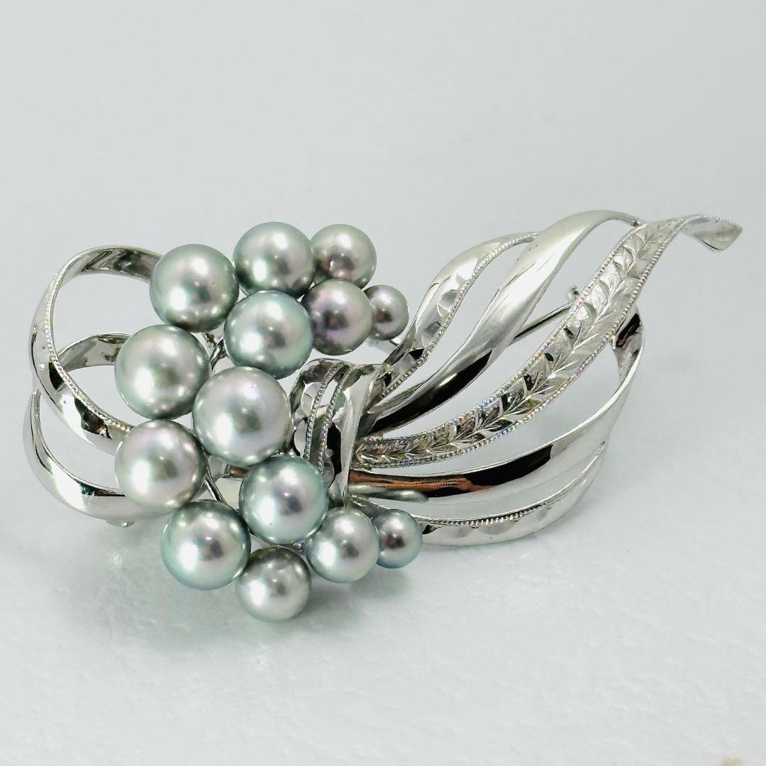 TASAKI タサキ シルバー パール ブローチ 真珠 14珠 ピン