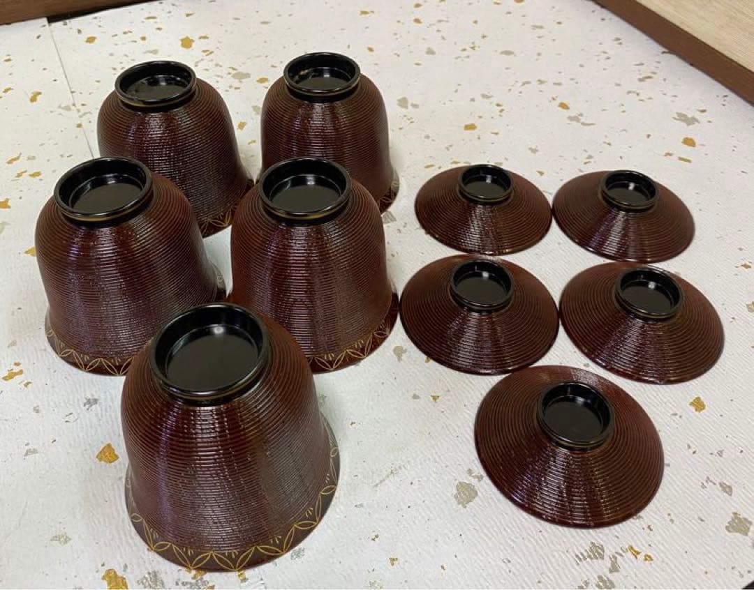 【茶道具】溜塗千筋端反箸洗　七宝（紙箱）　○