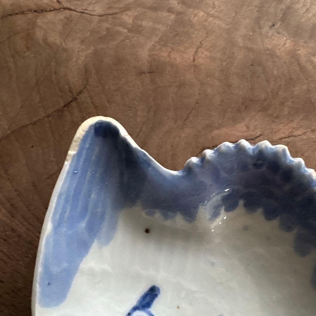 江戸中期　藍九谷　染付鶴形　手塩皿/小皿　変形皿　K338