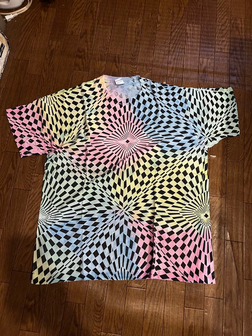 90s ビンテージ　フルーツ　チェッカー　グラフィック　幾何学模様 90s ビンテージ フルーツ チェッカー グラフィック 幾何学模様