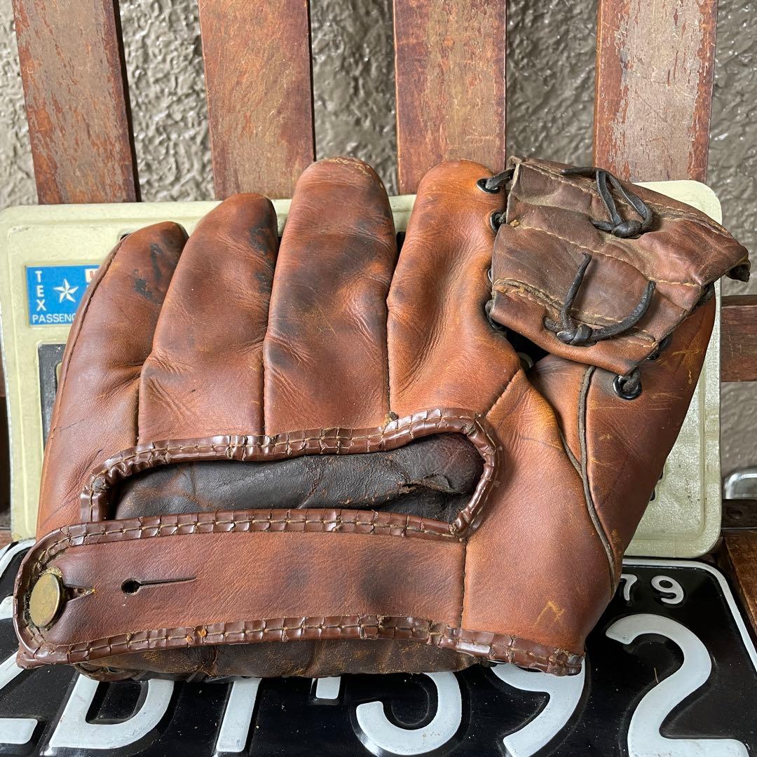 40´s〜 OLDアメリカアンティーク野球グローブ 本革USAヴィンテージ雑貨