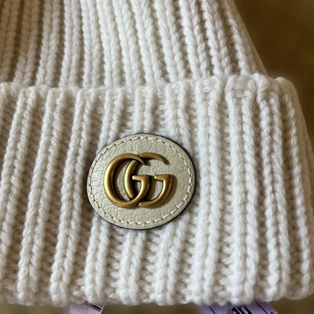 週末セール】GUCCI ホワイト ニット帽 GGロゴ クリーニング済み