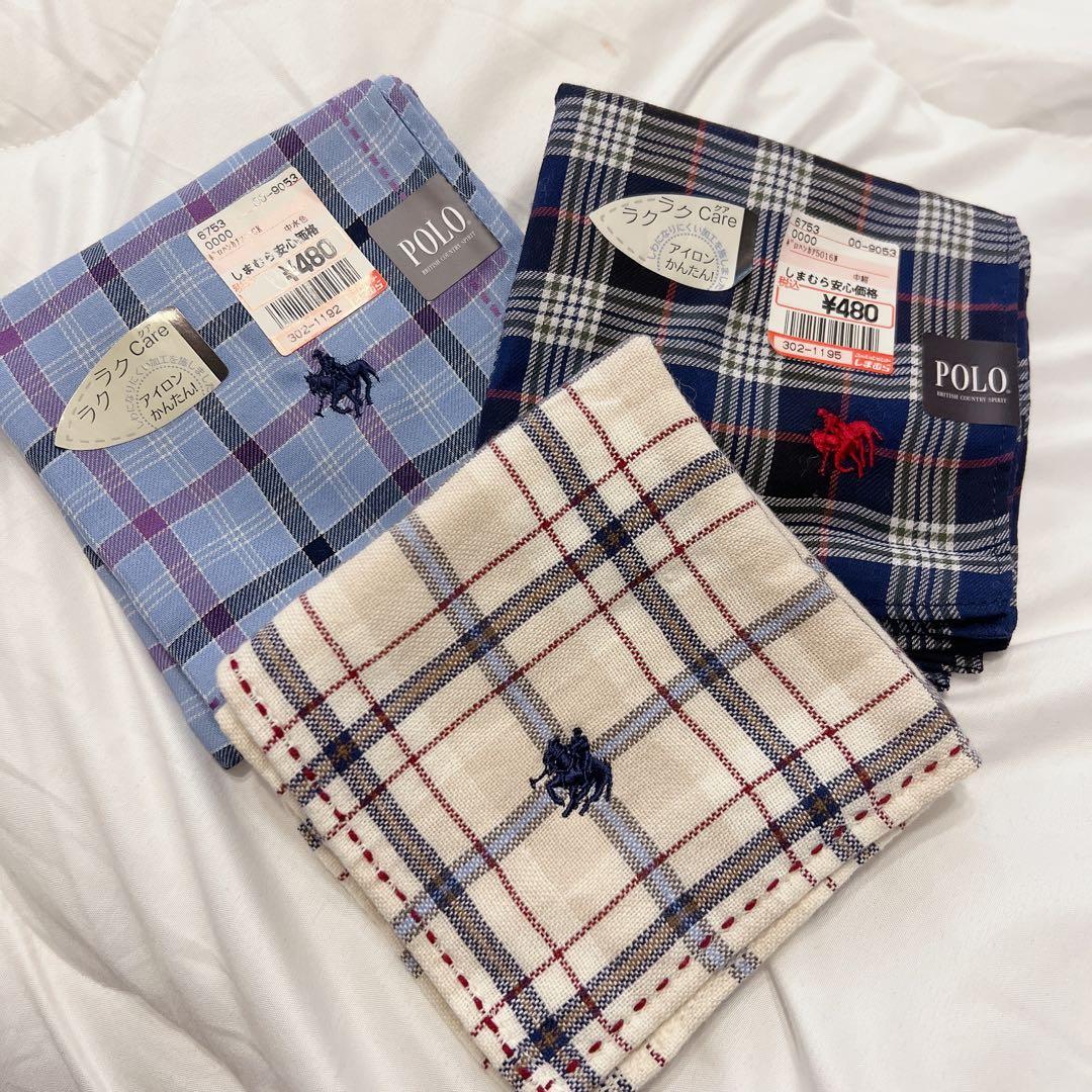 POLO チェック柄タオルハンカチ 3枚セット - メルカリ