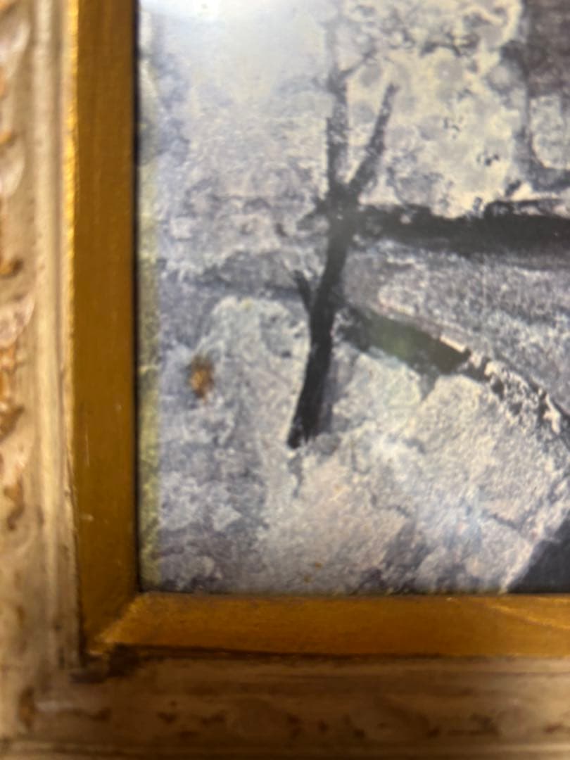 モノクロ自然風景画 金色フレーム 金色ゴールドクラシックフレーム飾り