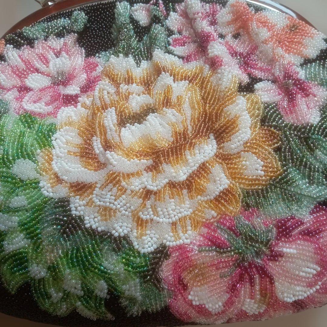 ビーズ 花柄 ハンドバッグ 和装 パーティ 昭和レトロ