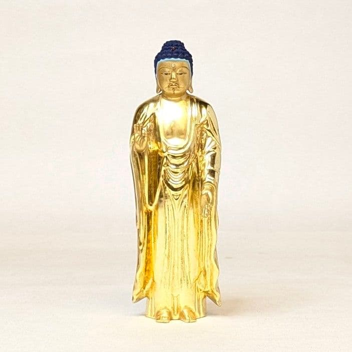 値下げ・新品】 阿弥陀如来立像 純金箔 極彩色 総高さ約26.5㎝ 阿弥陀