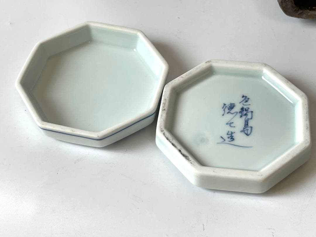 骨董　アンティーク　香合　蓋置　4点　ミニチュア　鍋島　織部　古備前　おもり　錘