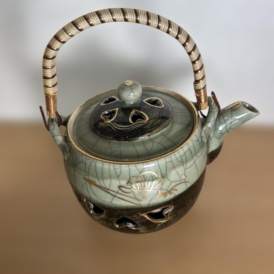 自宅保管品未使用　相馬焼 特大急須 双馬 金馬 美品　湯呑み6個付き