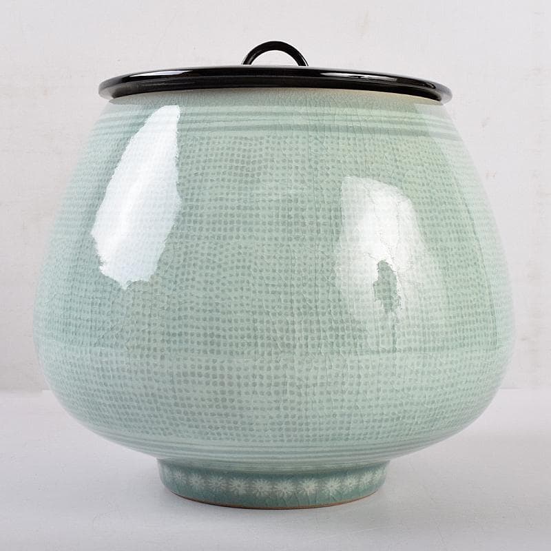 韓国人間文化財 柳海剛（柳根瀅）作 高麗青磁 象嵌 水指 共箱 M R8896B