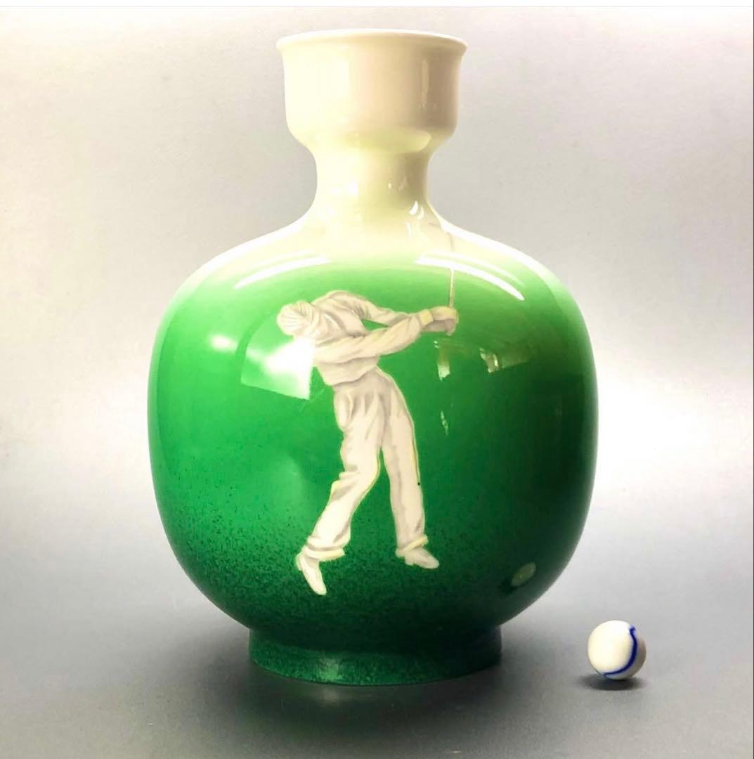 最終値下げ オールドノリタケ　ボーンチャイナ花瓶　ゴルフ　戦前　アンティーク