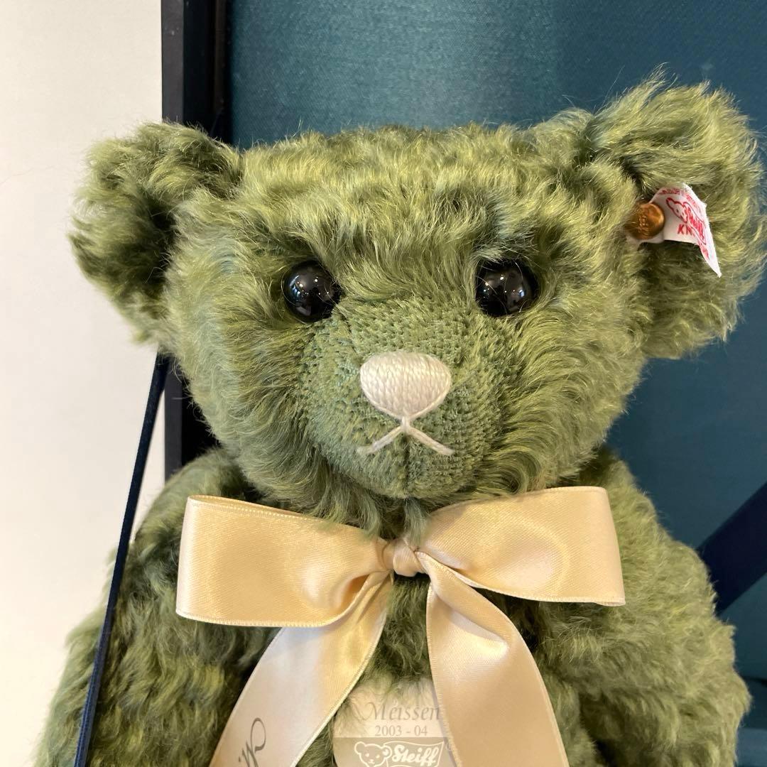 超美品Steiff シュタイフ マイセン コラボ グリーンテディベア 皿付き