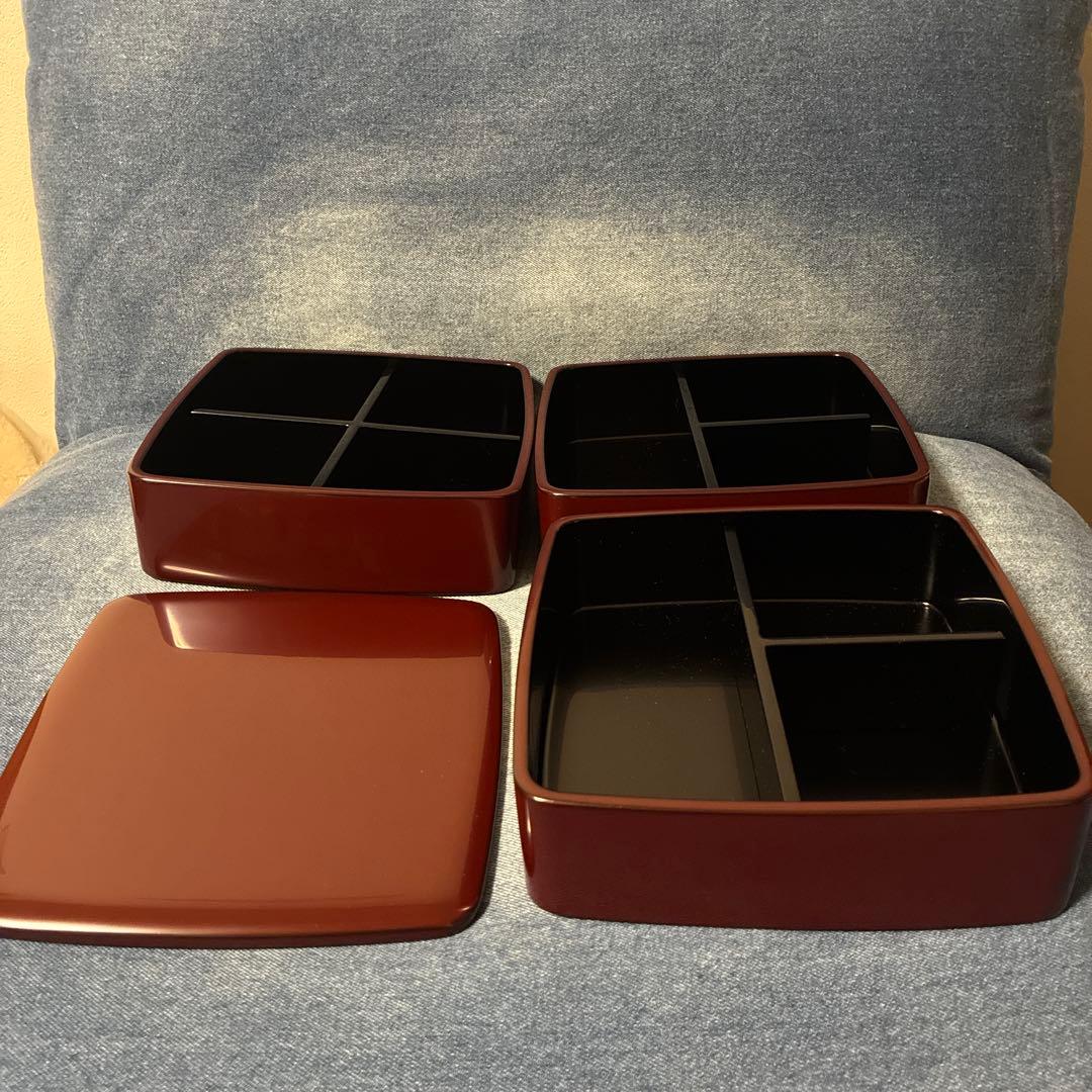 越前塗り 漆器 3段重箱 6.5隅丸 三段重