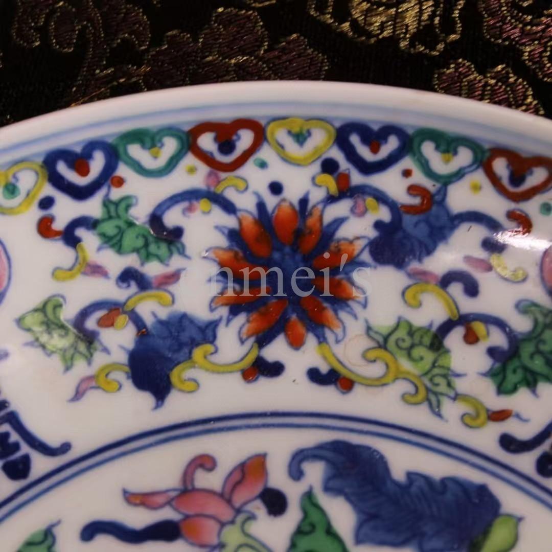 珍藏収清代宮廷 乾清宮蔵 極上品 斗彩磁碗 多色花柄 陶磁器 ボウル 老漆器箱付