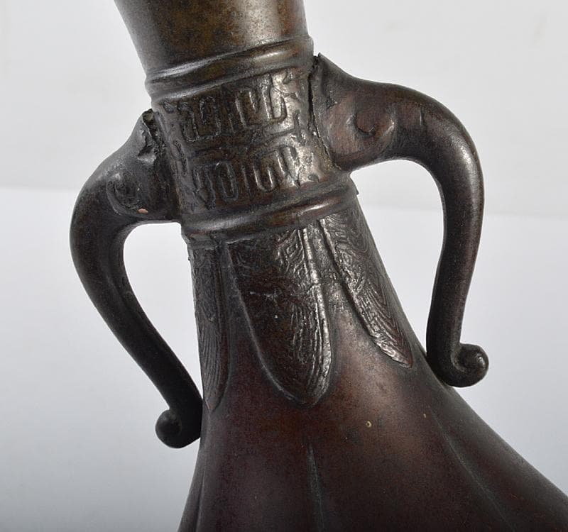 中国　古銅宣徳銅　饕餮文瓜稜蕾口瓶　V　R4319