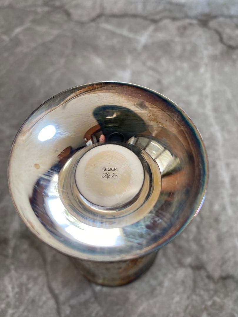 人間国宝　鍛金家 奥山峰石　銀製グラス silver杯 鎚目打ちワイングラス