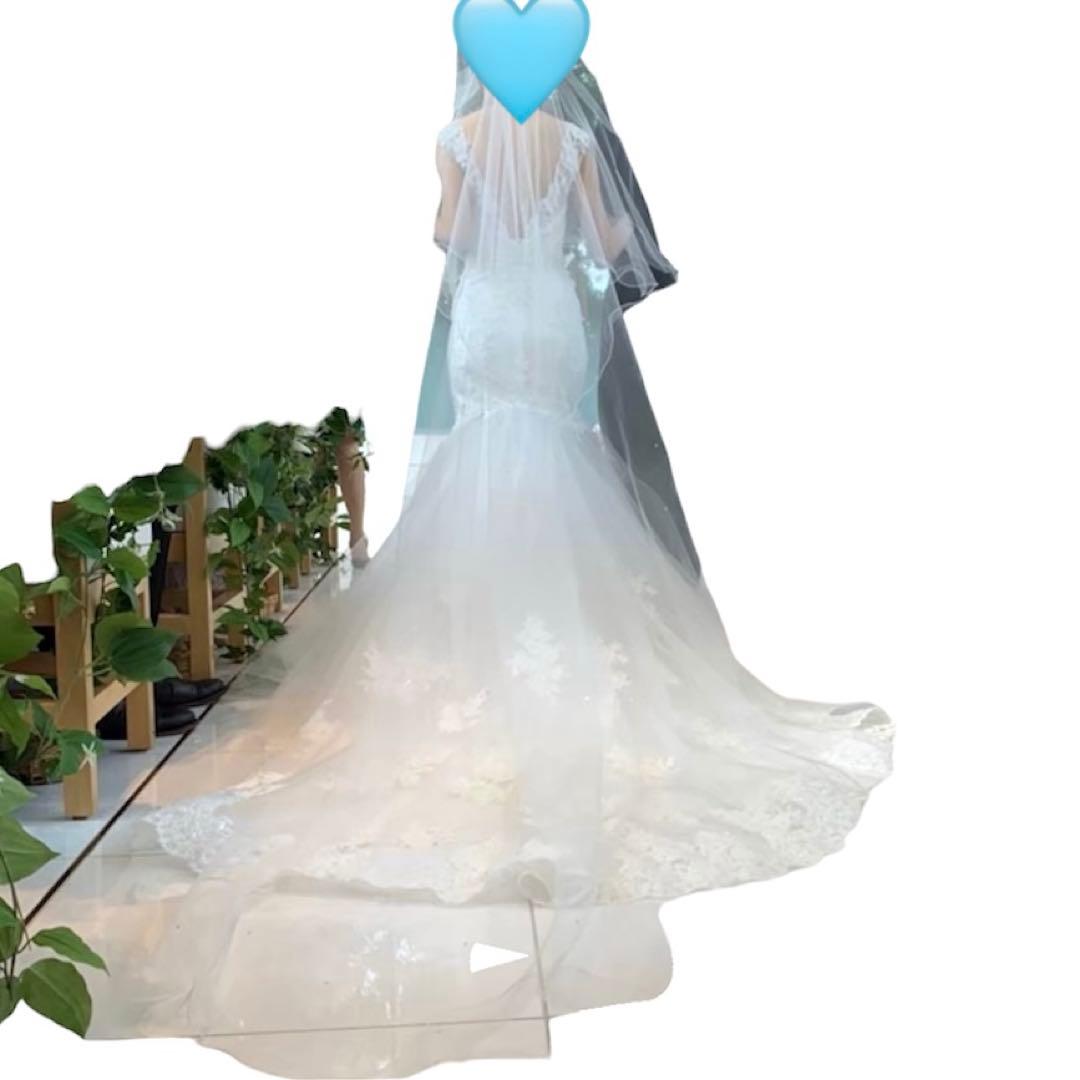 【ワタべウェディング】ドレス ソフトマーメイドライン　ロングベール付き スワロ