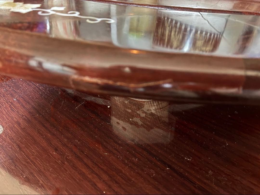 ≪引き取り限定≫円形木製中華テーブル 花模様インレイ　椅子セット(5脚)