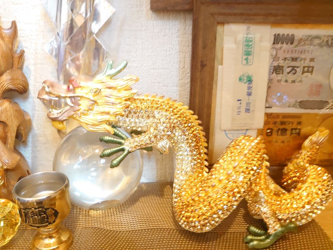 超開運 金運気 爆上げ⤴︎︎⤴︎︎ 龍 龍神 黄金龍 水晶 トルネード 龍置物