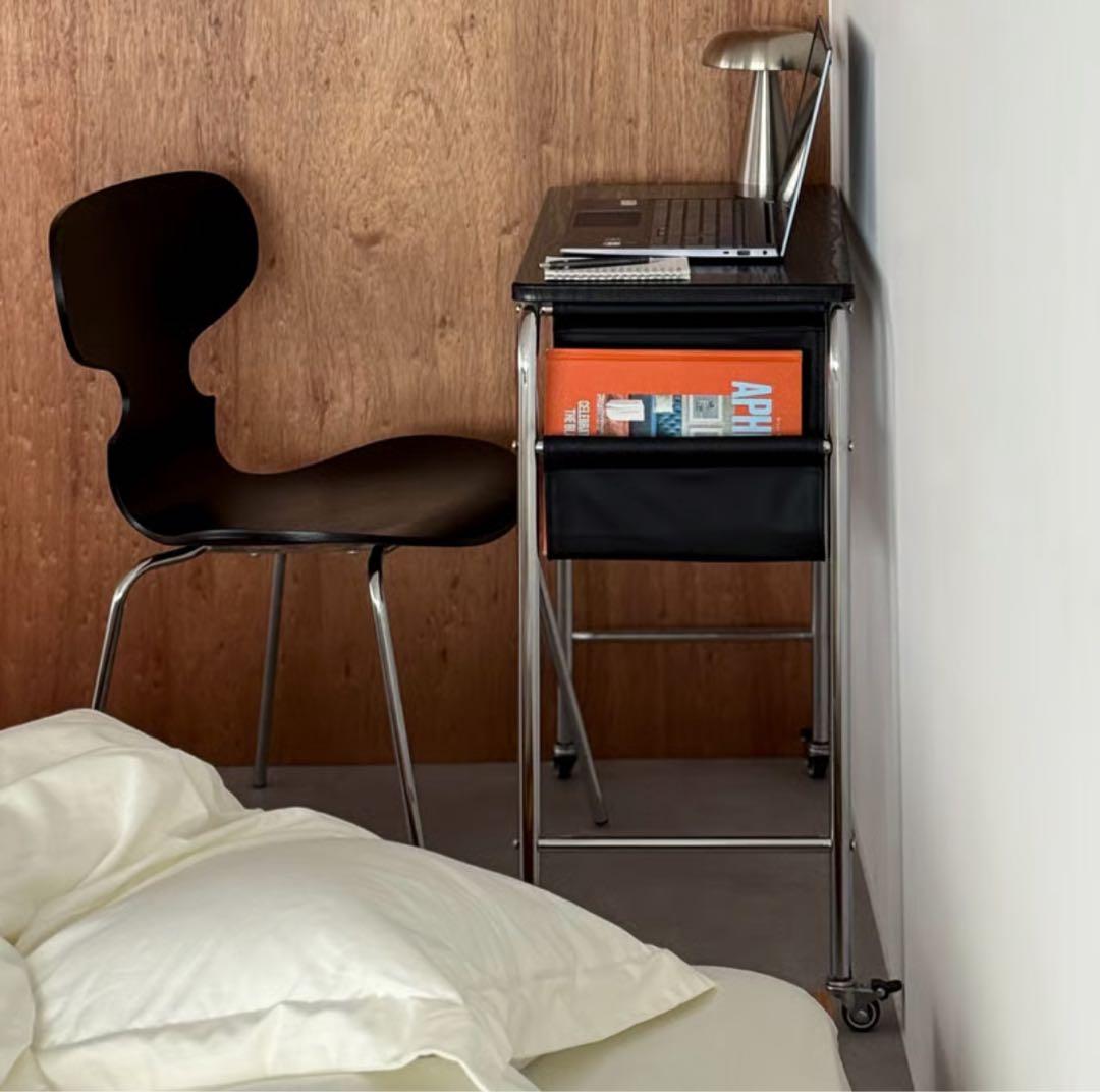 table-03192　ブラック サイドポケット キャスター付きデスク