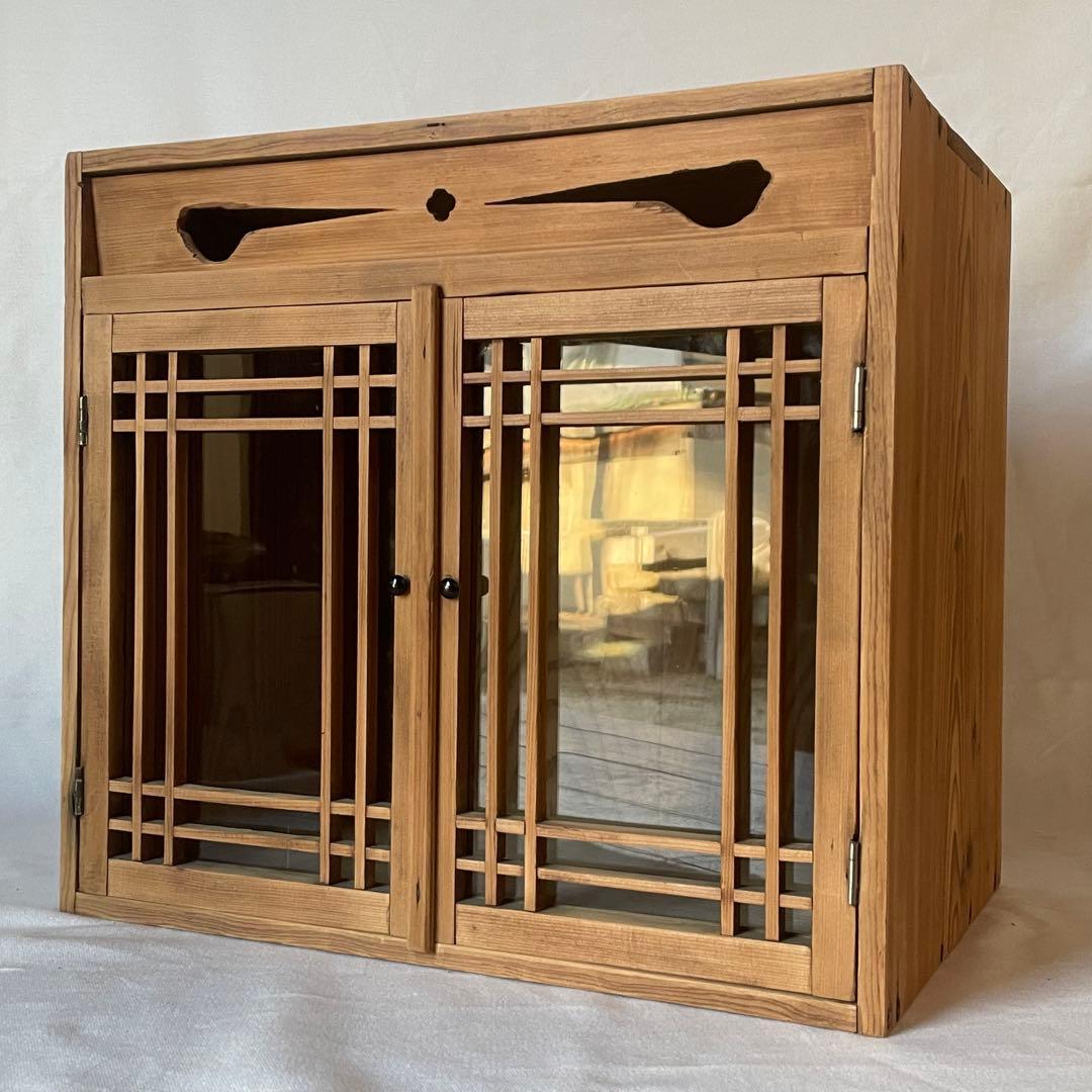 古い大きなガラス戸棚 古い大きなガラス戸棚 チーク無垢材