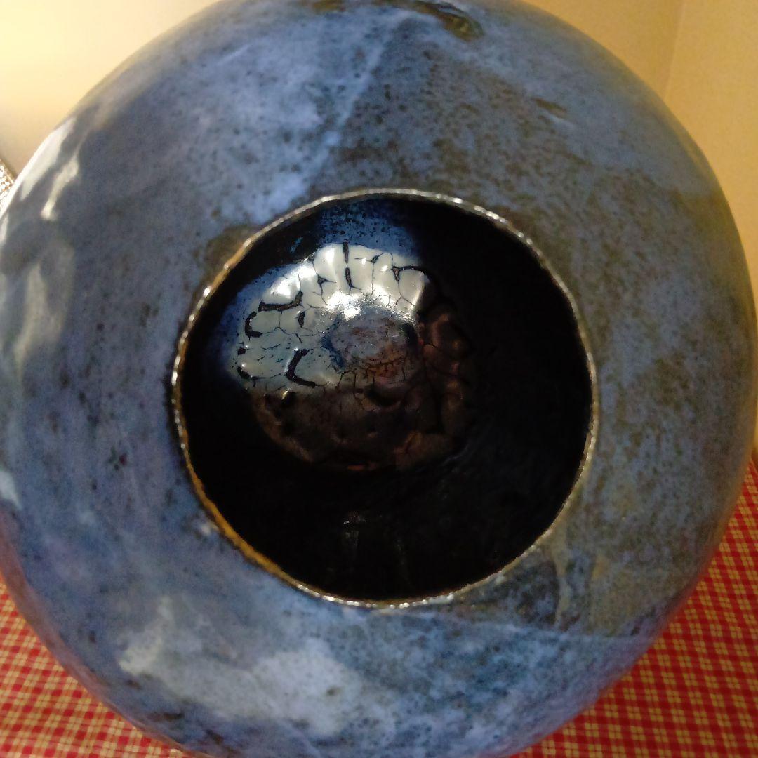 青色の陶器花瓶 釉薬