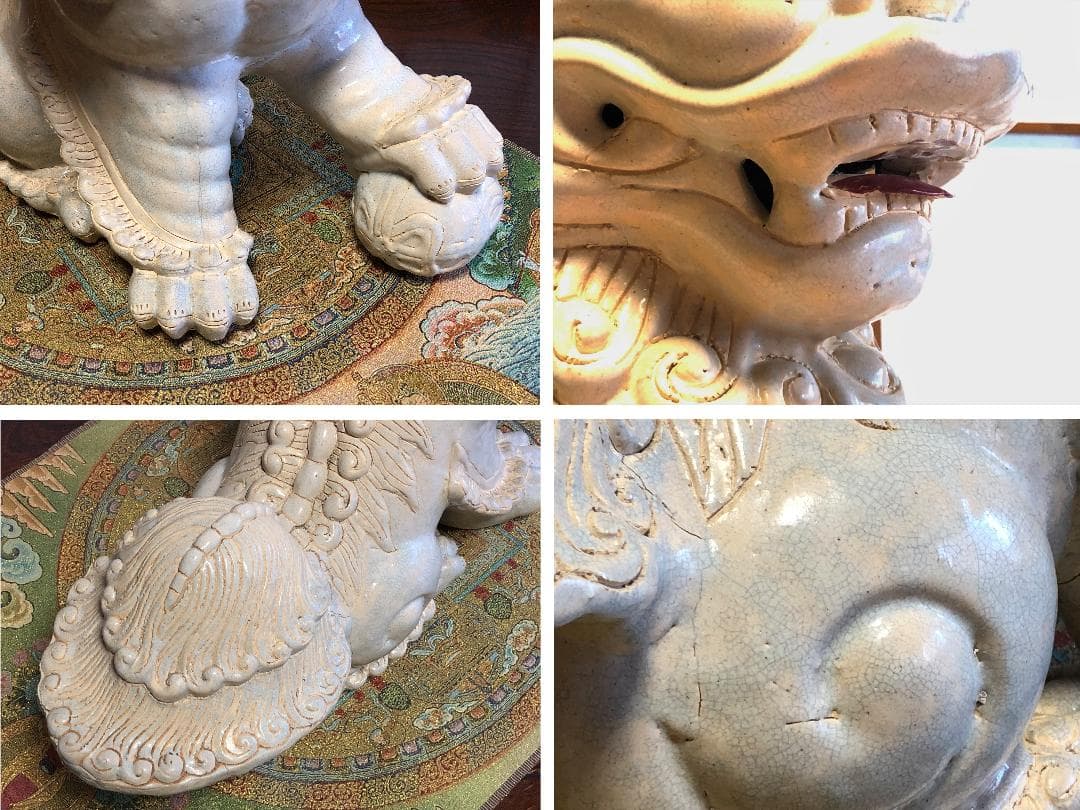 【 白獅子 】 大型　陶製玉獅子　献上上手　68ｃｍ 　19.6ｋｇ