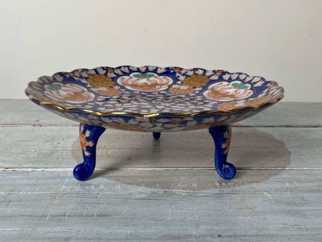 豪華ビンテージ 有田焼 幸楽窯 金彩 献上古伊万里鳳凰図 三つ足 大盛器