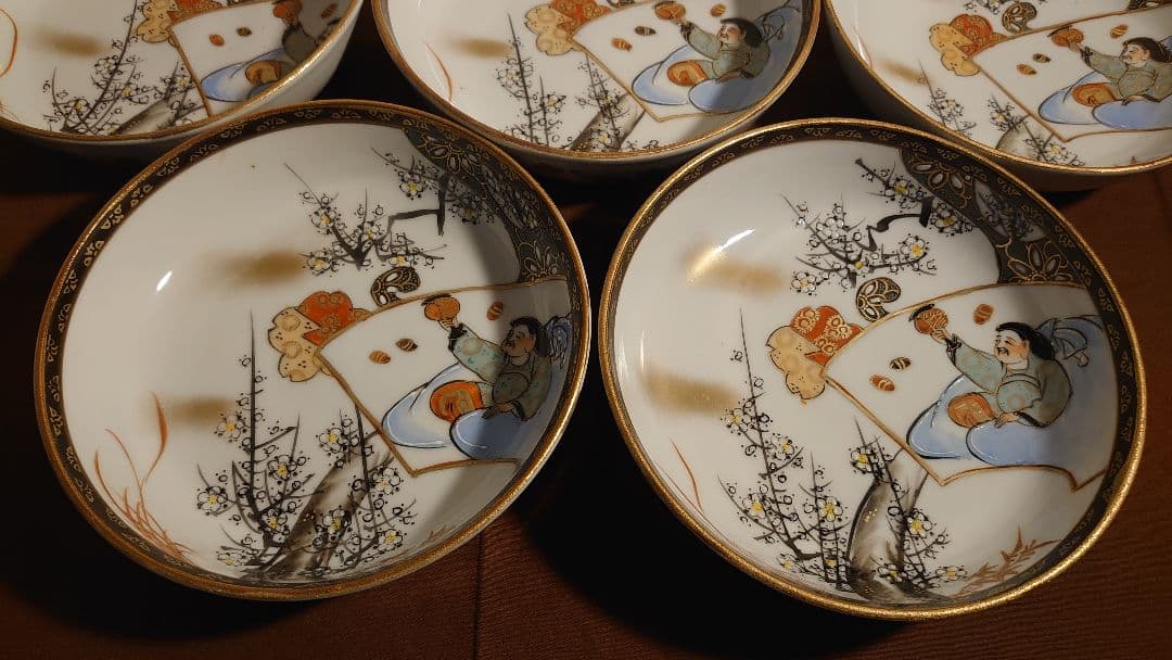 古九谷　九谷焼　なます皿　色絵　金襴手　宝の図　蔵出し　５客