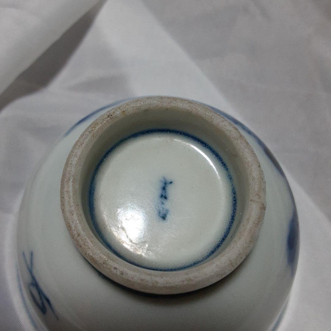 青い絵柄の白磁茶碗有田焼古伊万里染付 猪口