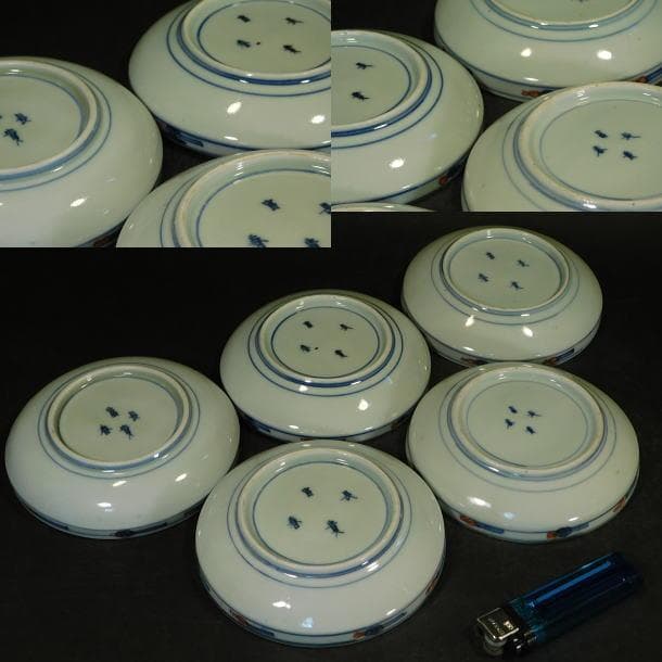 【時代磁器　錦手草花紋　小皿（五枚）富貴長春銘】