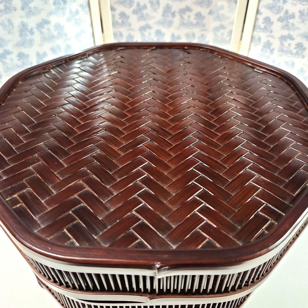 未使用 駿河竹千筋細工 然林房 八角茶櫃(ちゃひつ)網代編み 茶道具