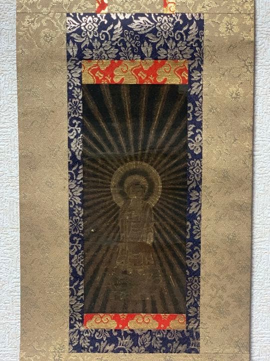肉筆金粉　古仏画　絹本　仏画　掛け軸　仏壇　釈迦様　豪華仕上げ