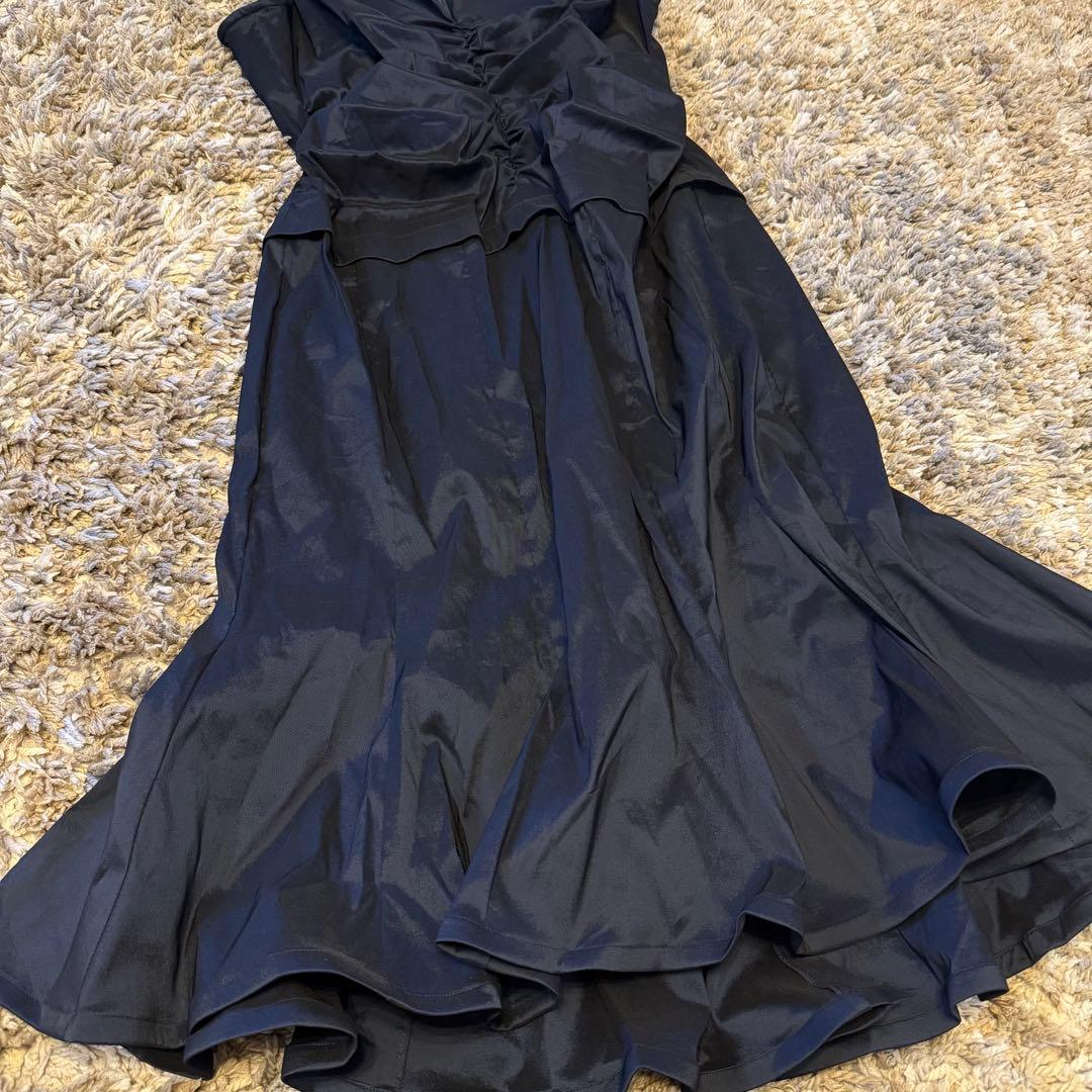 TADASHI collection】黒の襟付きフレアパーティードレス