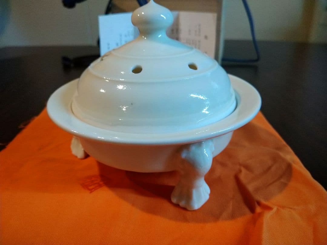 未使用保管品 高麗陶房 宮岡 英夫 白磁 千鳥 香炉 茶道具 共箱＆共布付