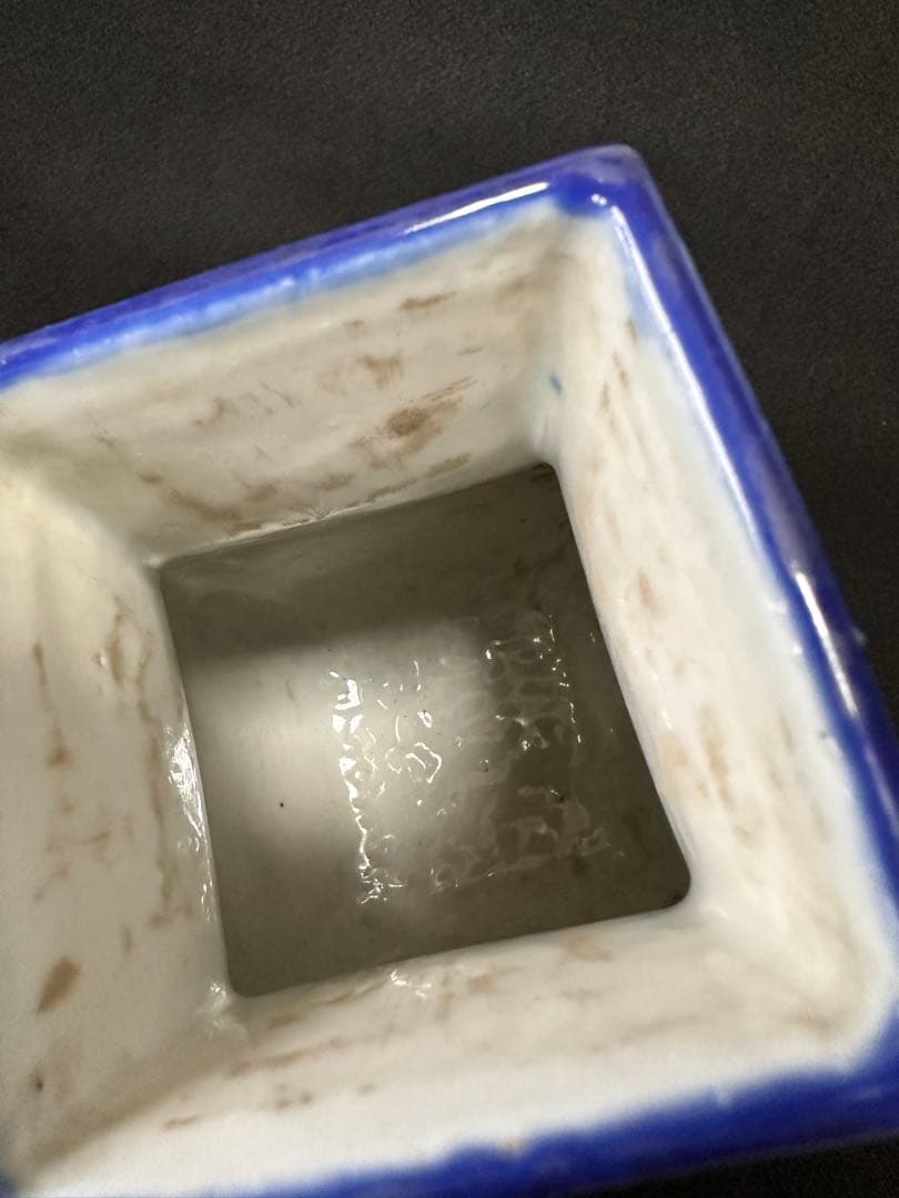 古美術 清 藍釉双耳花瓶瑠璃釉高さ約19.5cm 花入中国美術