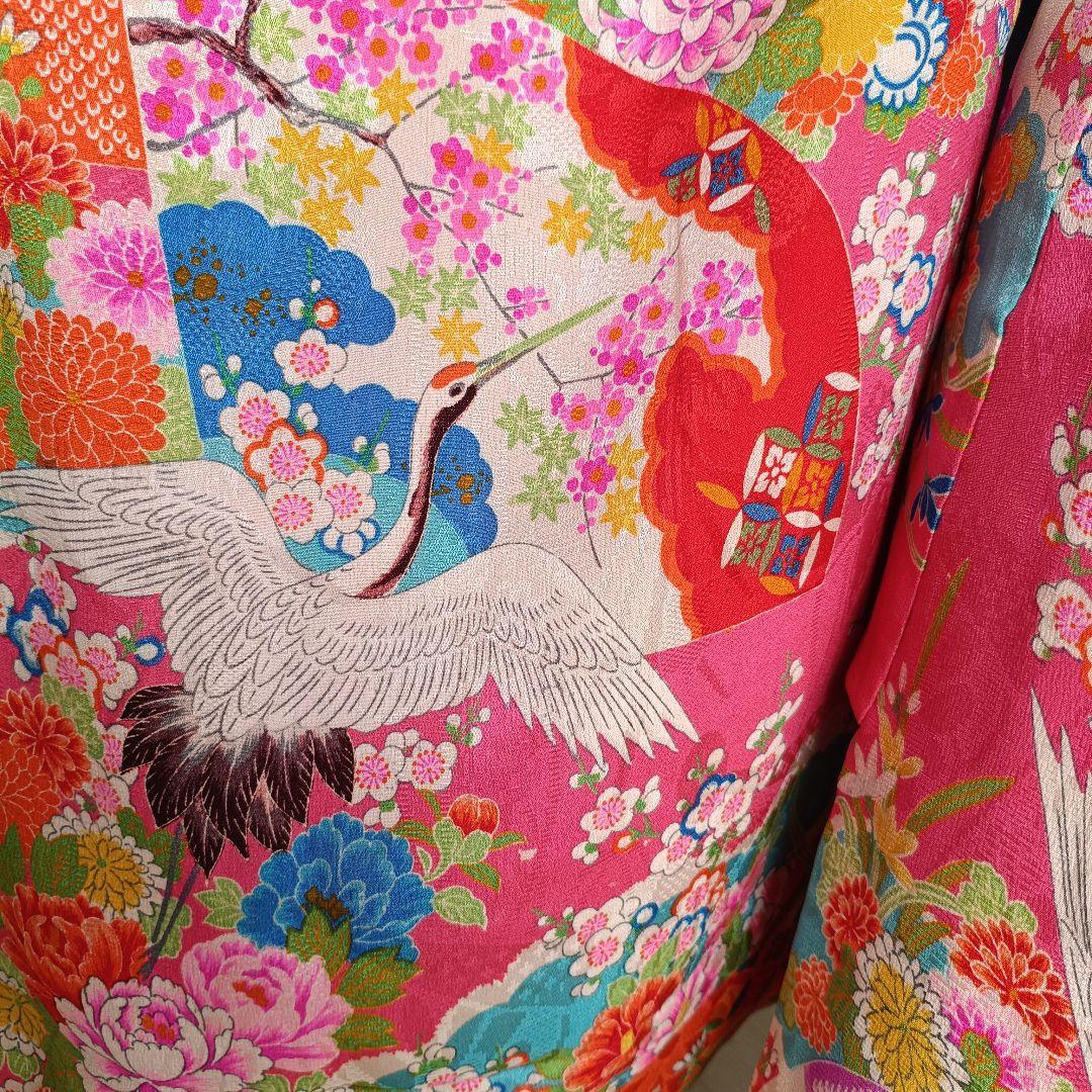 アンティークピンクに飛翔鶴の着物と作り帯☆七五三フルセット