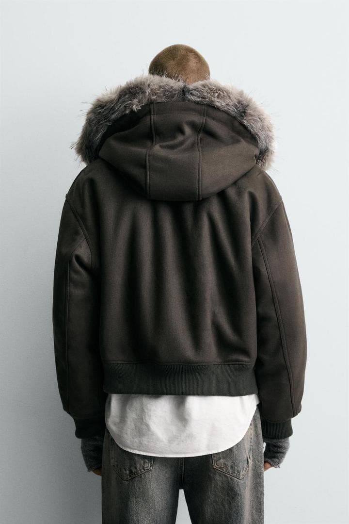 ZARA フェイクスエード キルティングジャケット フードファー