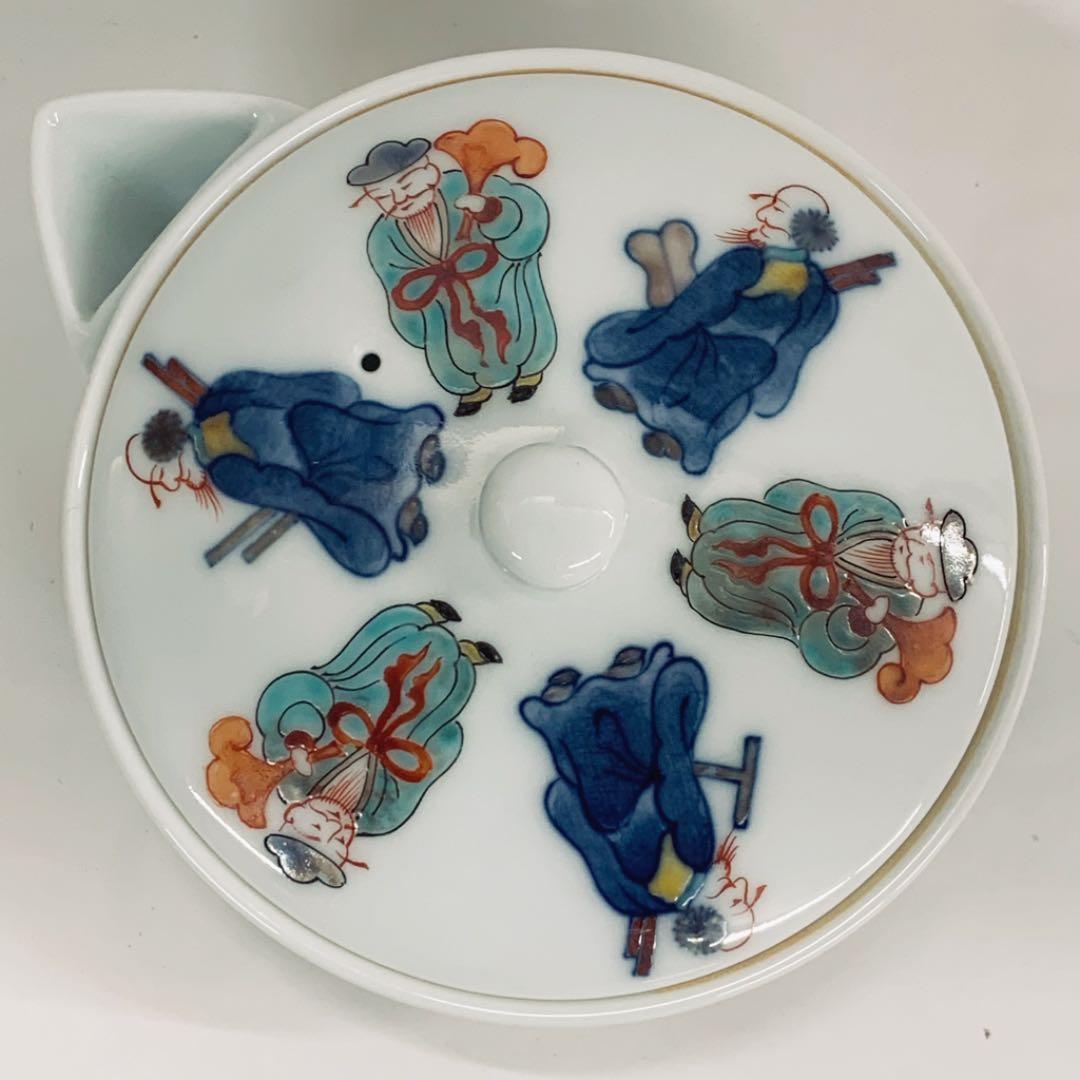 【茶器セット39   染錦　唐人】二重渦福　柿右衛門　共箱