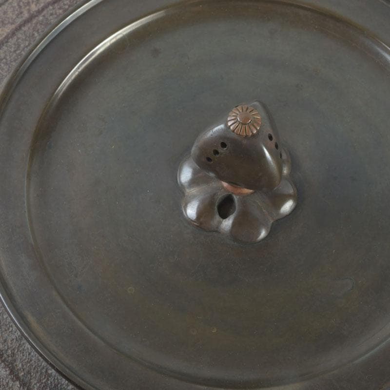 茶道具 釜師 菊池政光作 筋入平丸釜 共箱 V 9293A