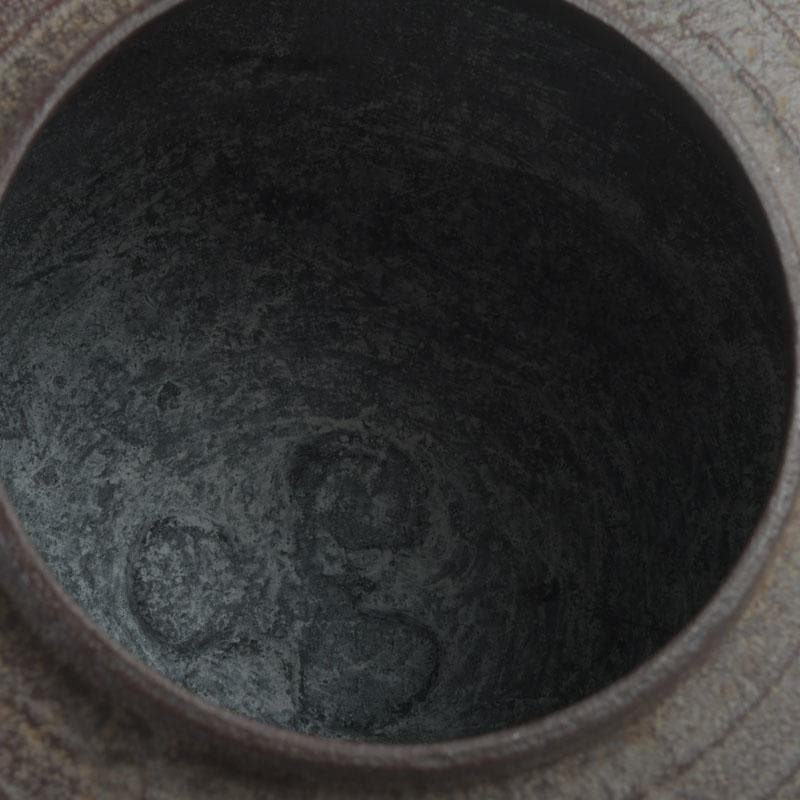 茶道具 釜師 菊池政光作 筋入平丸釜 共箱 V 9293A