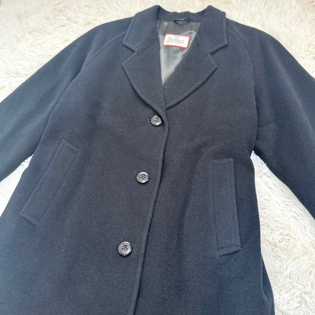 HERNO ヘルノ チェスターコート ロング モヘア混 裏地スカーフ柄 シルク