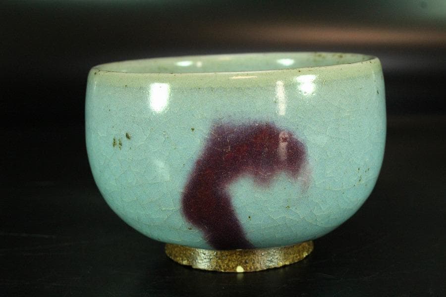 中国美術 鈞窯 斑紫釉 碗 φ10.5cm 古渡 茶道具伝来(K-YC351)