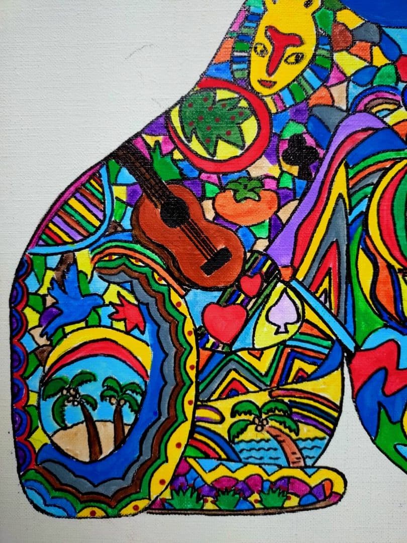 【F6号】ジミー大西【Dog】手描き/表裏サイン有り/油彩/アクリル/絵画/額縁