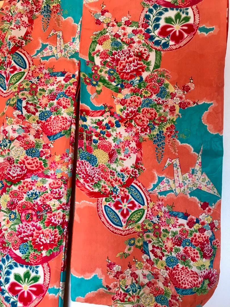 正絹 アンティーク着物 女の子 七五三 ◇花丸 折鶴 古典柄