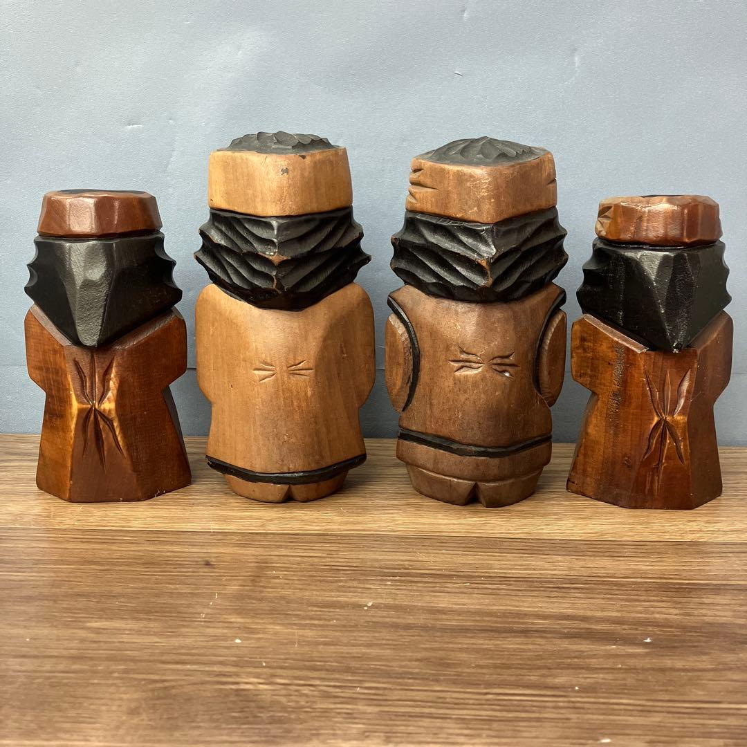 4F アイヌ 木彫り 人形 4体セット ニポポ 郷土玩具 民芸品 昭和レトロ