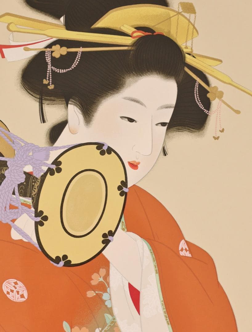 真作】 上村松園 「 鼓の音 」 12号 H.C シルクスクリーン BK178