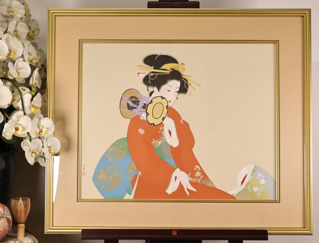 【真作】　上村松園 「 鼓の音 」　12号　H.C　シルクスクリーン　BK178 真作】 上村松園 「 鼓の音 」 12号 H.C シルクスクリーン BK178