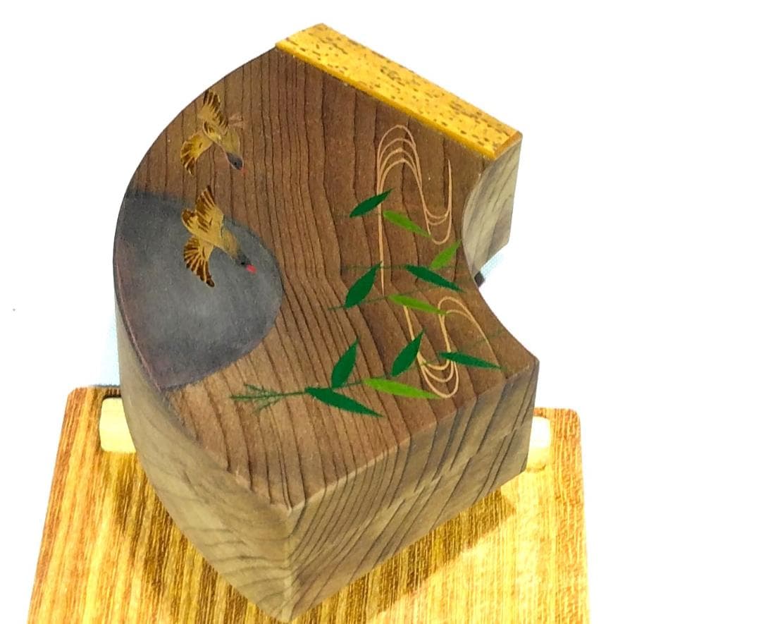 茶道具　加賀山中塗塗師　早見征一作　神代杉二季鳥蒔絵　扇面香合　骨董　美品！！