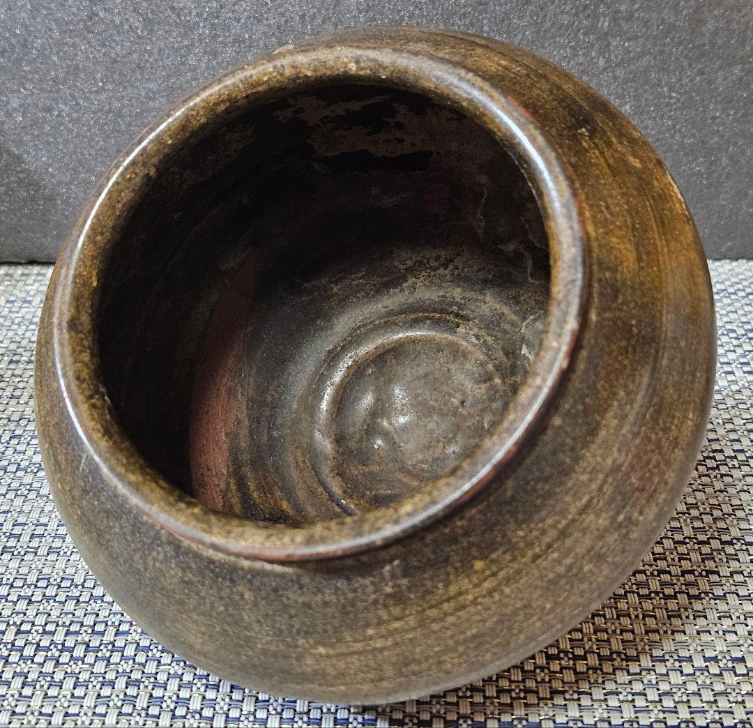 時代古作品❗】古唐津 灰釉 褐釉 丸壺 花入れ 花生け 茶道具 茶器 無傷