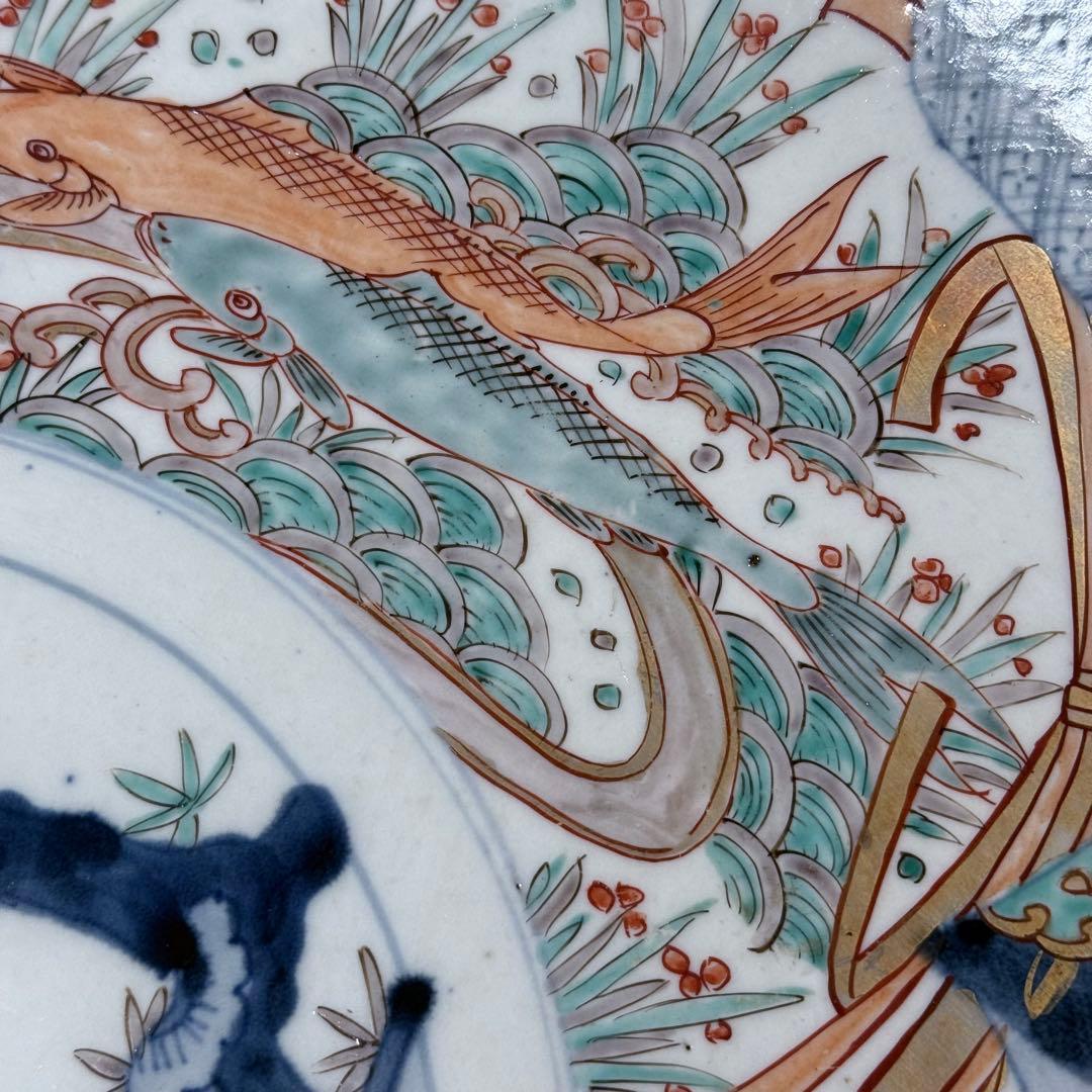 古伊万里　色絵鯉文様大皿　一尺五寸　45cm以上　圧倒的存在感！　送料込み